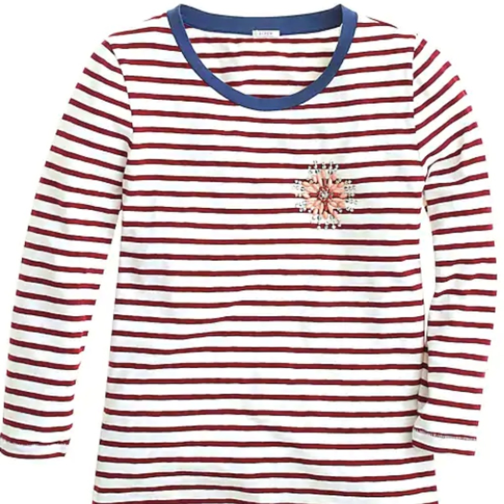J. Crew Stripe Painter Tee with Jeweled Brooch